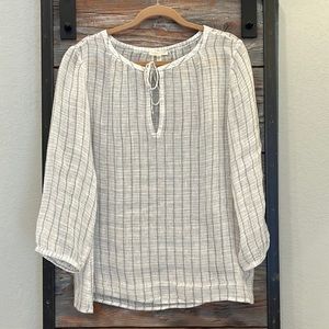 Eileen Fisher Blouse, 3/4 sleeve, Size Medium, White with Gray Striping